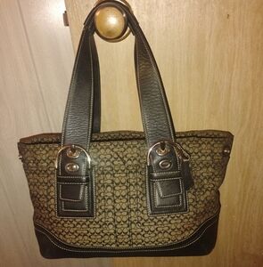 Coach Brown and Black Signature Tote